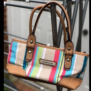 Caribbean Joe Striped Tan Blue Pink Small Purse